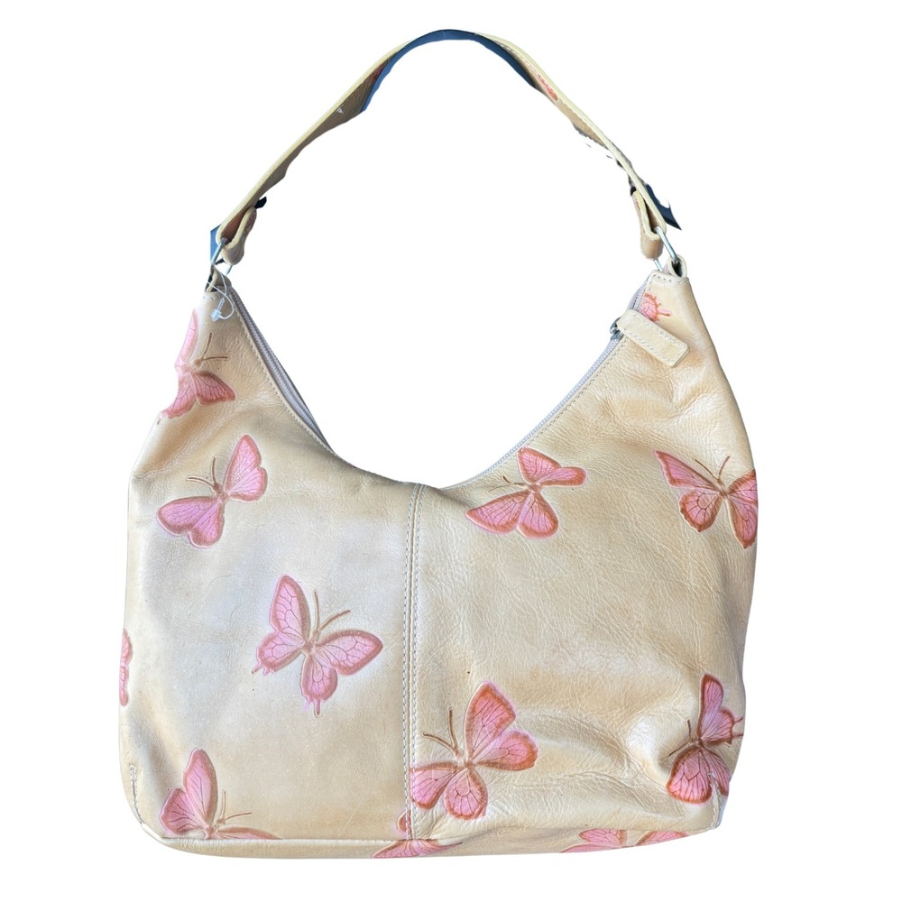 Mila Schon Vintage Y2K Butterfly Leather Handbag Cream Pink Fairy Coquette Rare - Picture 6 of 12